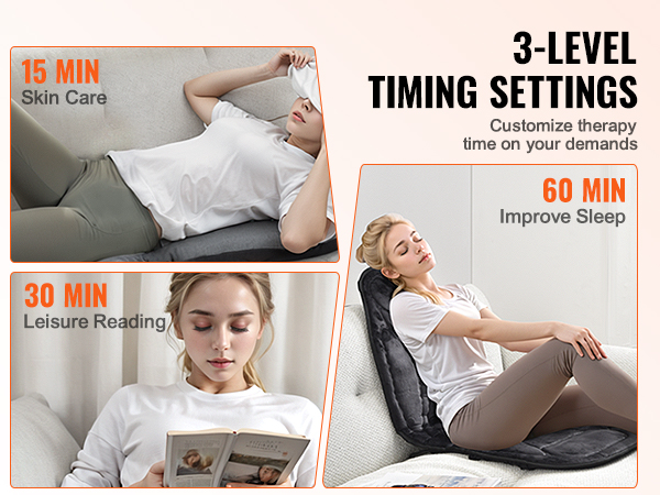 VEVOR massage seat cushion with 3-level timing settings for skin care, leisure reading, and improved sleep.