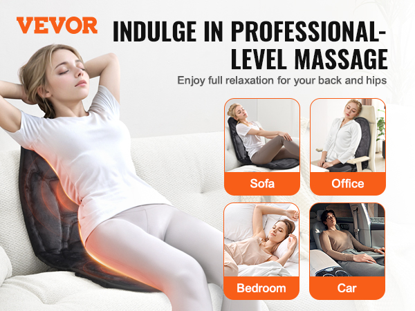 VEVOR massage seat cushion with heat offering vibration motors, heating therapy, and multiple massage modes.