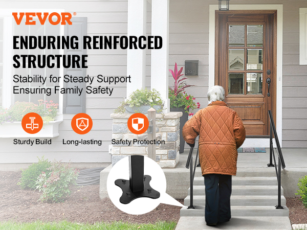 VEVOR outdoor stair railing with elderly person, sturdy build, long-lasting, safety protection.
