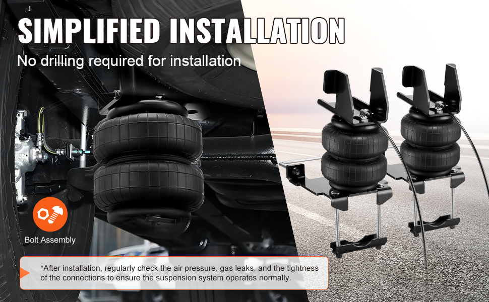 VEVOR air bag suspension kit for trucks with easy bolt assembly and no drilling required installation.