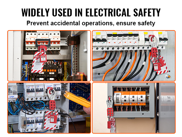 VEVOR lockout tagout kit securing electrical panels, ensuring safety in industrial settings.