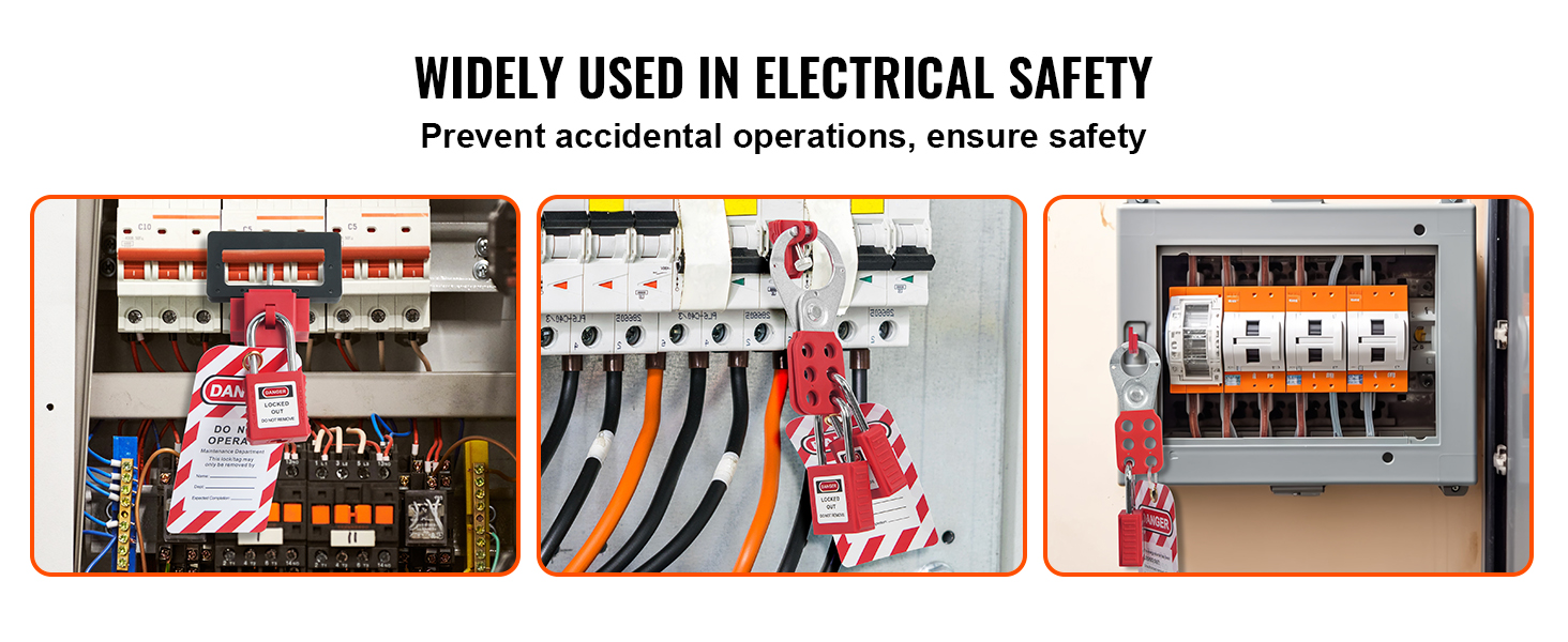 VEVOR lockout tagout kit securing electrical panels, ensuring safety in industrial settings.