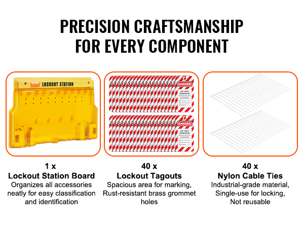 VEVOR lockout tagout kit: lockout station board, 40 lockout tagouts, 40 nylon cable ties