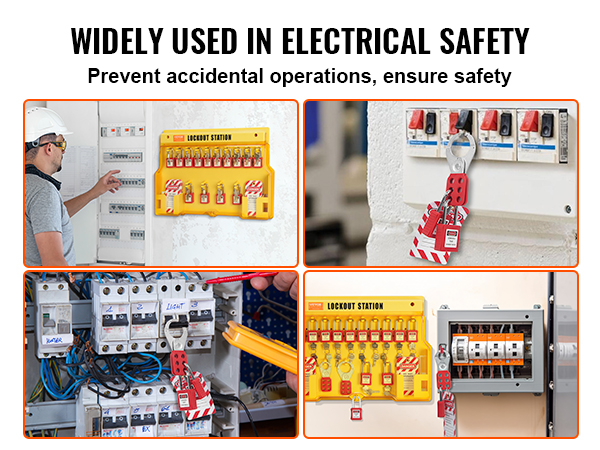 VEVOR lockout tagout kit for electrical safety, preventing accidental operations in control panels.