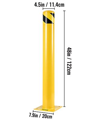 VEVOR safety bollard, 48in tall, 4.5in diameter, with black hazard stripes, yellow.
