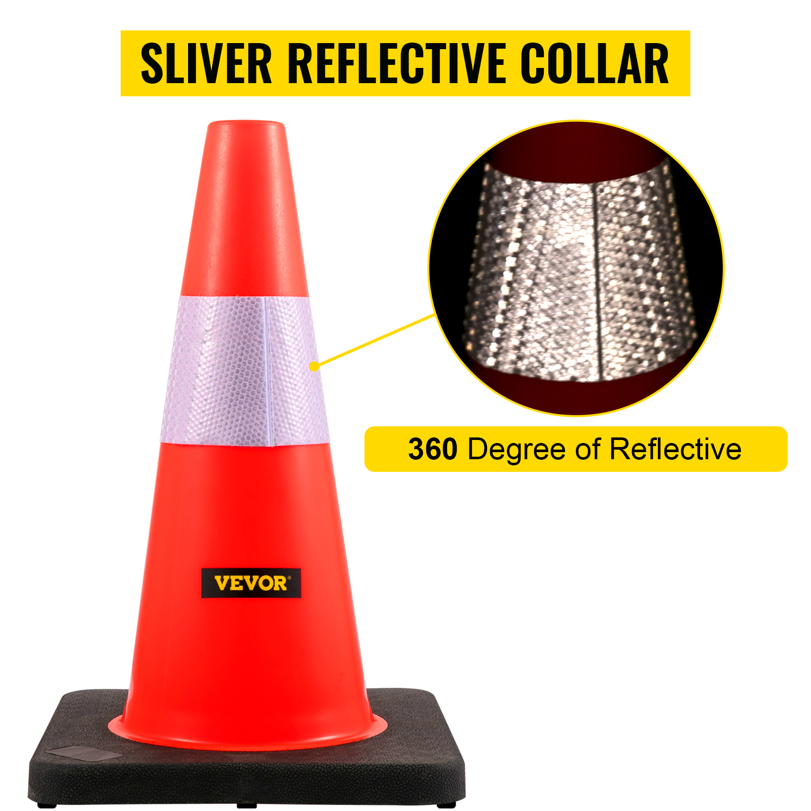 VEVOR safety cones with 360-degree reflective silver collar.