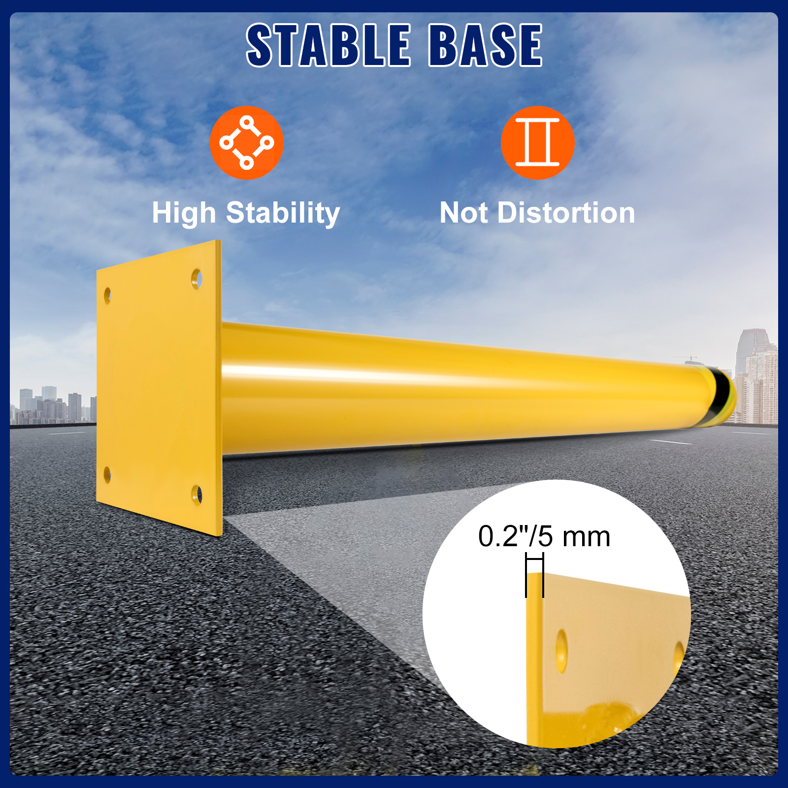 yellow VEVOR safety bollard with stable base for high stability and no distortion.