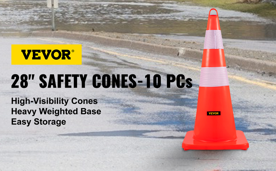 VEVOR traffic cones: 28" safety cones with high-visibility and heavy weighted base.