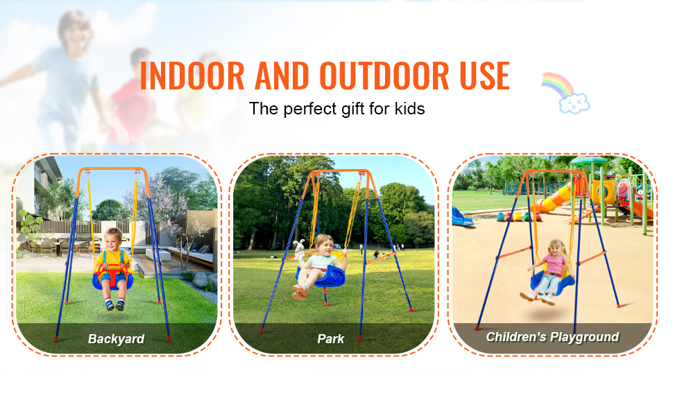 VEVOR swing sets for indoor and outdoor use in the backyard, park, and children's playground.