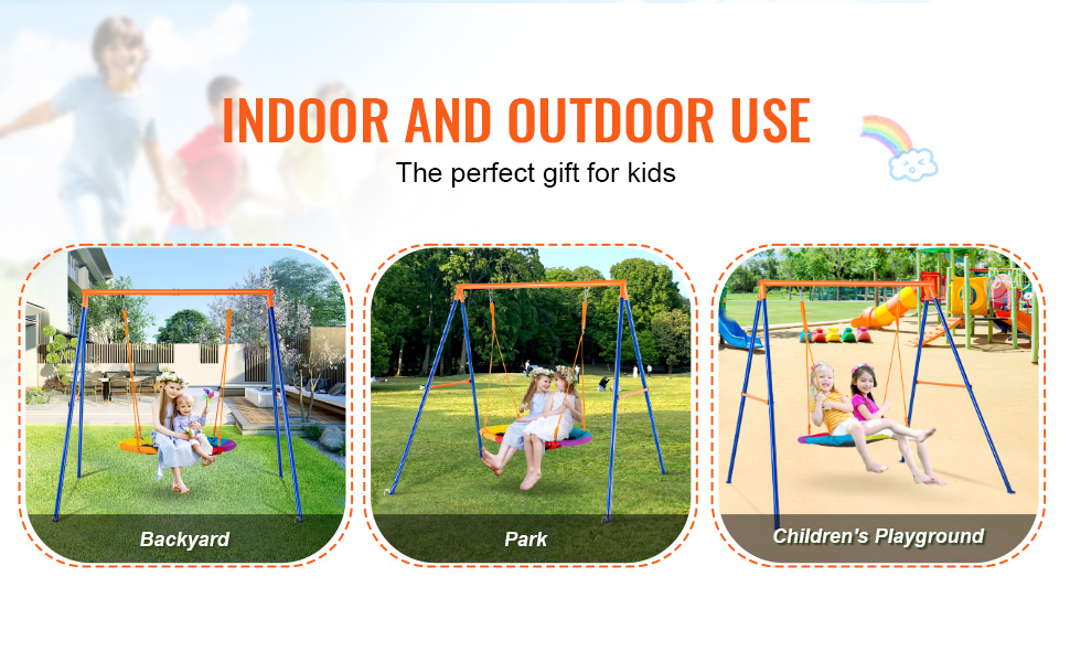 VEVOR swing set for indoor and outdoor use in backyard, park, and children’s playground.