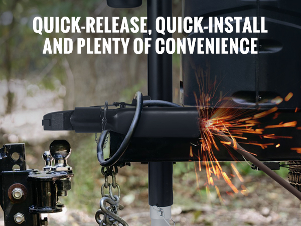 VEVOR a-frame trailer coupler welding installation with sparks for quick-release and secure coupling.