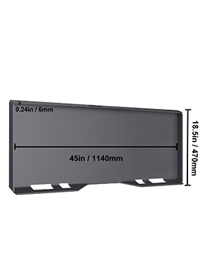 VEVOR skid steer mount plate with dimensions: 0.24in thickness, 45in width, 18.5in height.