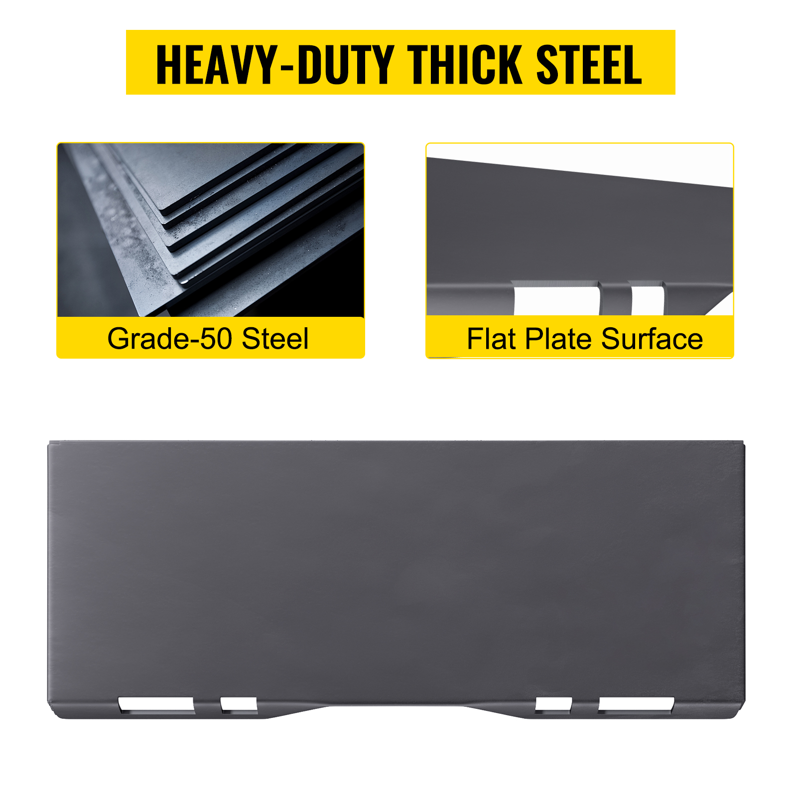 heavy-duty VEVOR skid steer mount plate made from grade-50 steel with a flat plate surface.