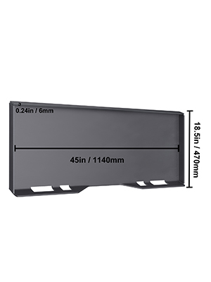 VEVOR skid steer attachment plate with dimensions marked as 45in, 18.5in, and 0.24in.
