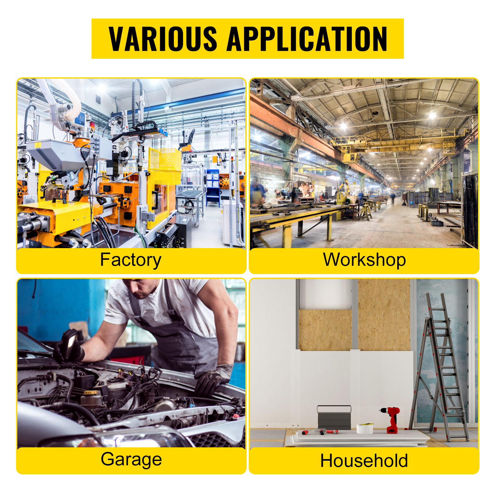 various applications of VEVOR carburetor synchronizer in factory, workshop, garage, and household.
