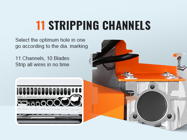 VEVOR automātiskā vadu izolācijas noņemšanas mašīna ar 11 izolācijas kanāliem un 10 asmeņiem efektīvai vadu izolācijas noņemšanai.