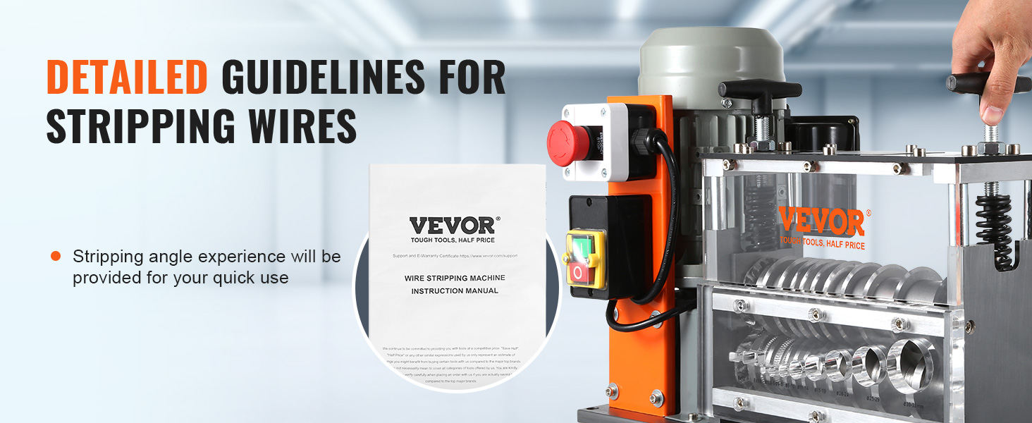 VEVOR wire stripping machine with manual and detailed guidelines for efficient wire stripping.