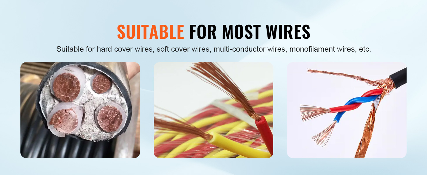 suitable for most wires with VEVOR wire stripping machine, supporting various wire types.