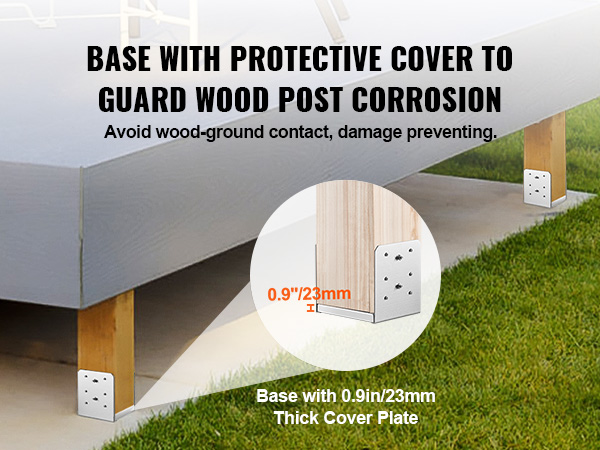 VEVOR adjustable post base with cover to protect wood posts from corrosion and damage.