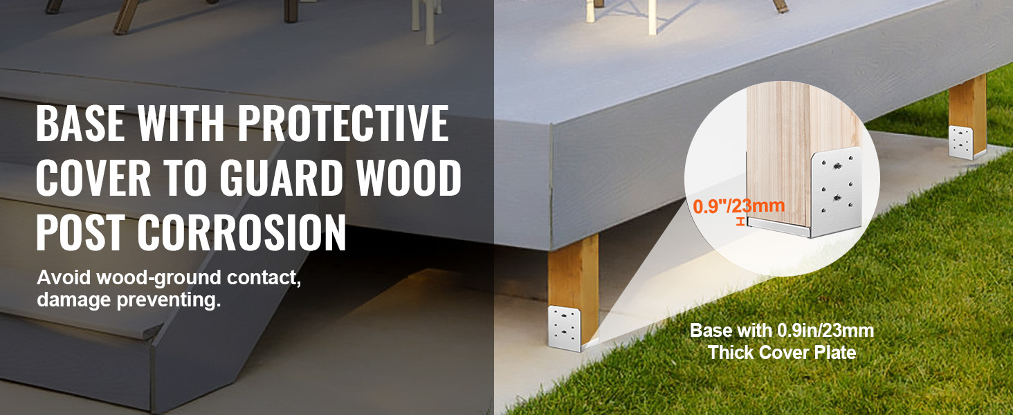 VEVOR adjustable post base with cover to protect wood posts from corrosion and damage.