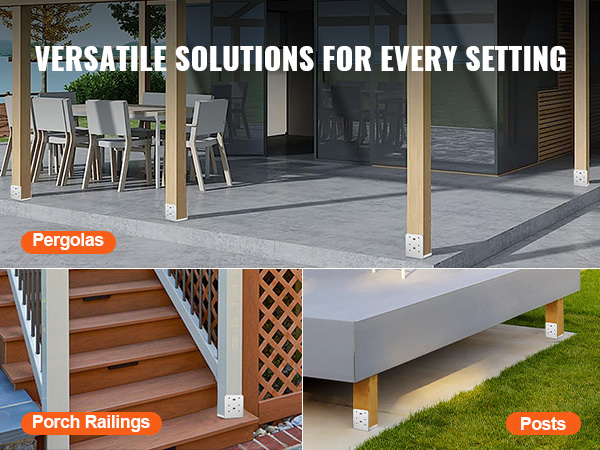 pergola, porch railings, and posts utilizing VEVOR adjustable post base for versatile solutions.