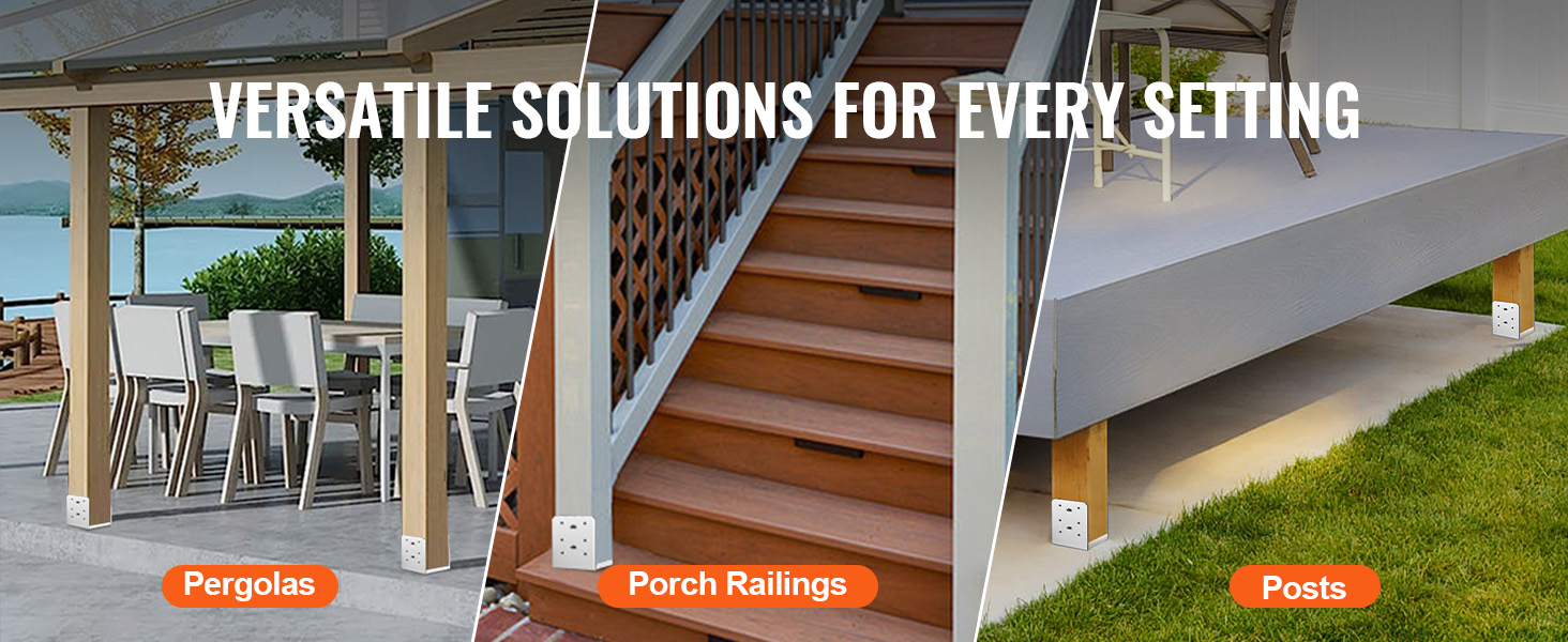 pergola, porch railings, and posts utilizing VEVOR adjustable post base for versatile solutions.
