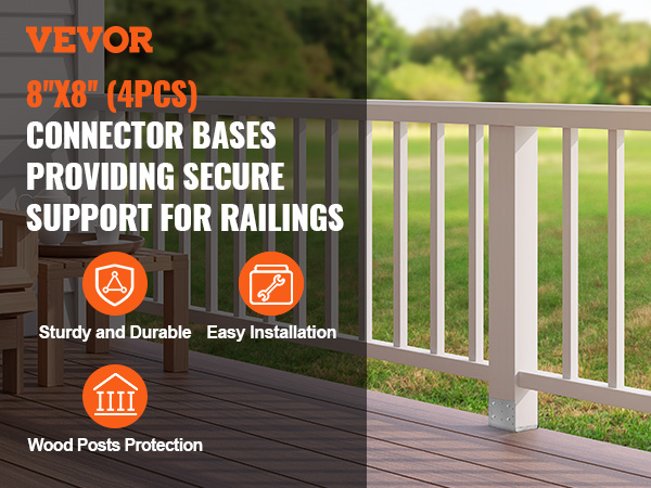 VEVOR post anchor bracket, 8"x8" connector bases for securing railing, sturdy, easy installation, wood protection.