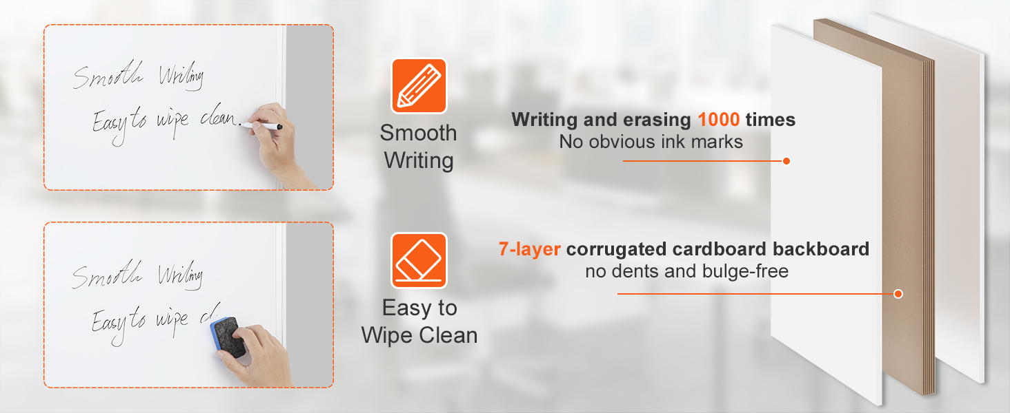 smooth writing and easy to wipe clean on VEVOR magnetic whiteboard with 7-layer dent-free backboard.