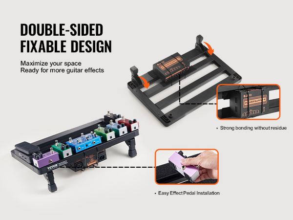 VEVOR guitar pedal board with strong velcro fixation, easy effect pedal installation, and residue-free bonding.