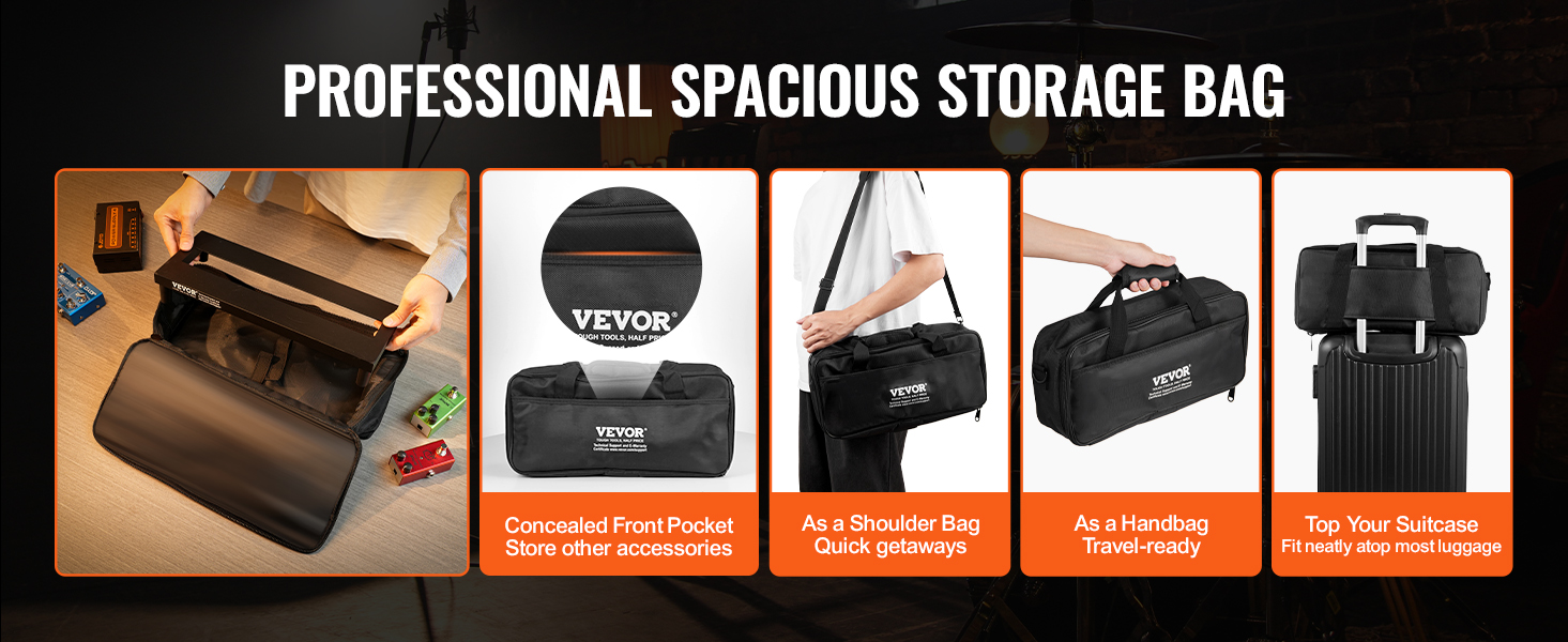 professional VEVOR guitar pedal board storage bag with versatile carrying options for musicians.
