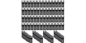 VEVOR oscillating saw blades arranged in five rows with five sets laid out below, black and silver color.