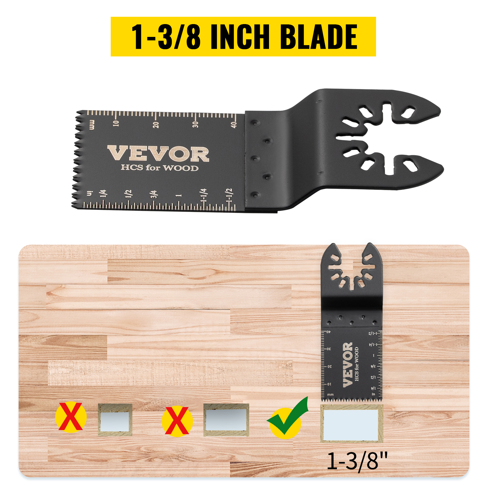 VEVOR oscillating saw blades 1-3/8 inch for precise cuts in wood.