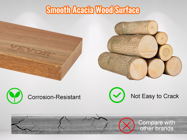 smooth acacia wood surface of VEVOR magnetic knife holder, corrosion-resistant, not easy to crack.