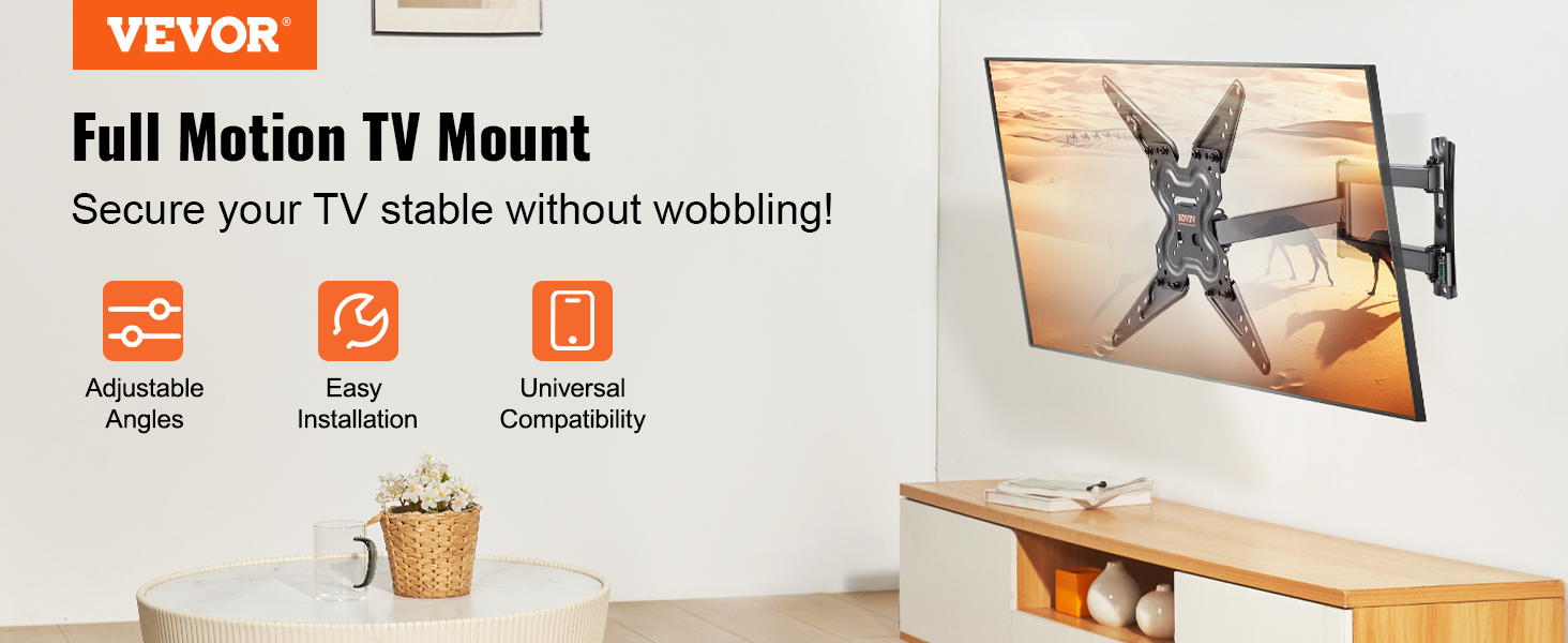 VEVOR tv mount with adjustable angles, easy installation, and universal compatibility for stable tvs.