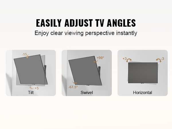 easily adjust tv angles with the VEVOR tv mount for tilt, swivel, and horizontal viewing.