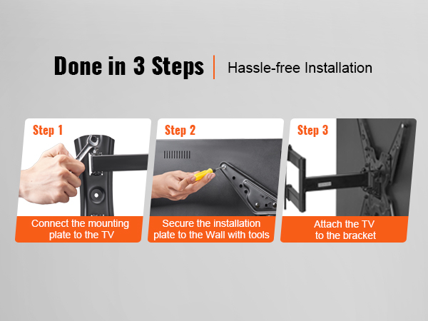 hassle-free installation guide in three steps for VEVOR tv mount.