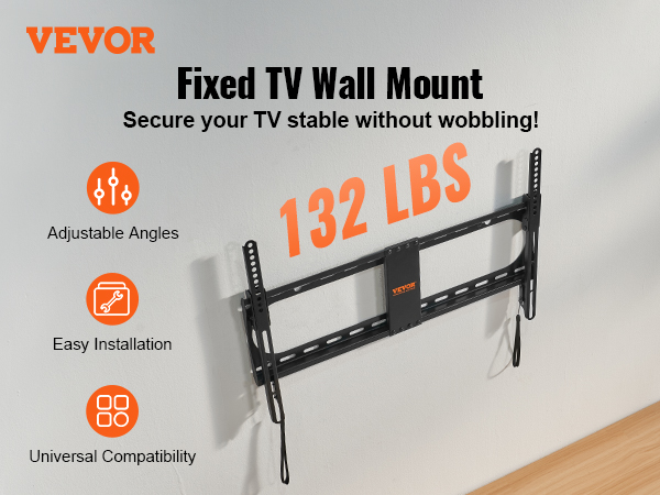 VEVOR tv wall mount with adjustable angles, easy installation, and universal compatibility; holds 132 lbs.