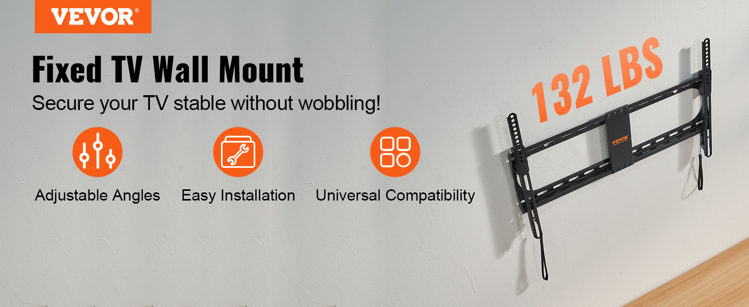 VEVOR tv wall mount with adjustable angles, easy installation, and universal compatibility; holds 132 lbs.