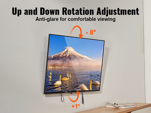 VEVOR tv wall mount with up and down rotation adjustment for anti-glare and comfortable viewing.