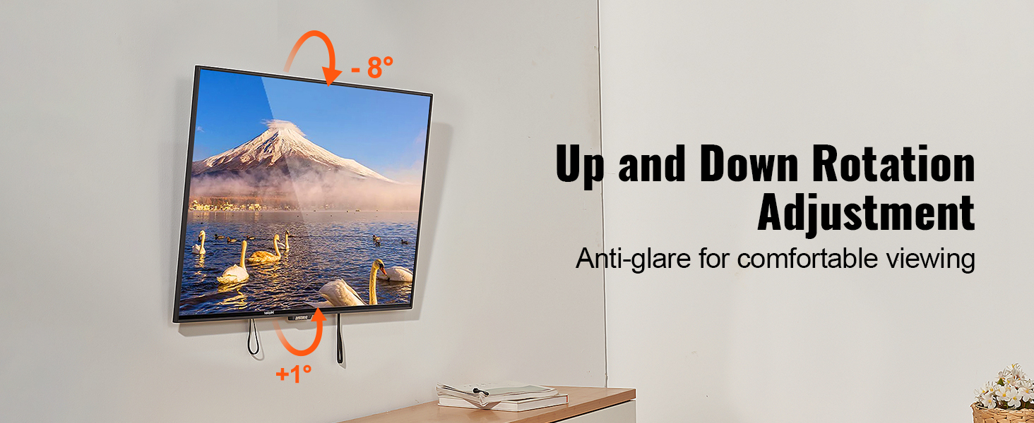 VEVOR tv wall mount with up and down rotation adjustment for anti-glare and comfortable viewing.