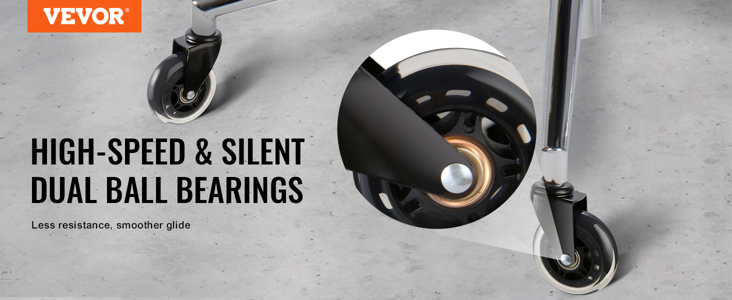 VEVOR high-speed silent office chair wheels with dual ball bearings for less resistance and smoother glide.