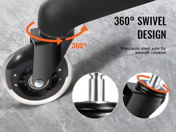 360° swivel design for VEVOR office chair wheels with precision steel axle for smooth rotation.