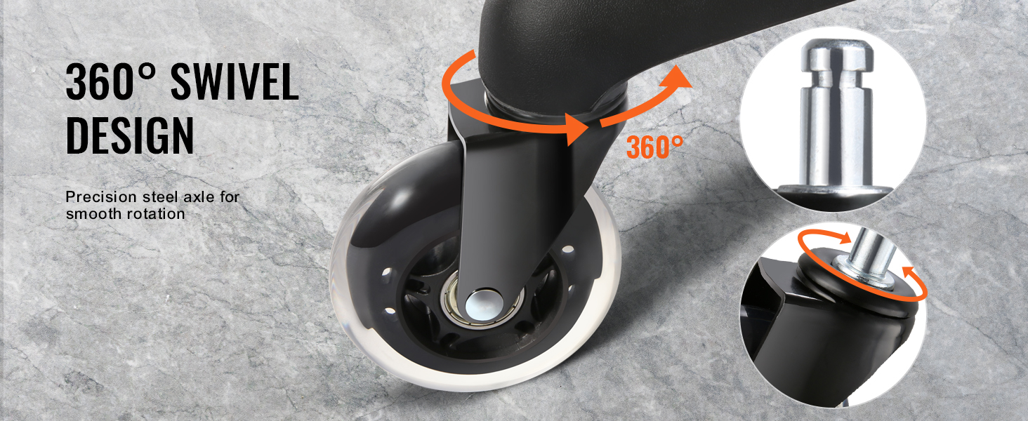 360° swivel design for VEVOR office chair wheels with precision steel axle for smooth rotation.
