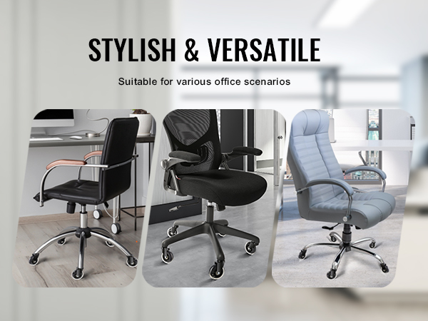 various office chairs on VEVOR office chair wheels, showcasing stylish and versatile designs.