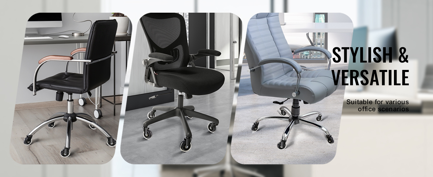 various office chairs on VEVOR office chair wheels, showcasing stylish and versatile designs.