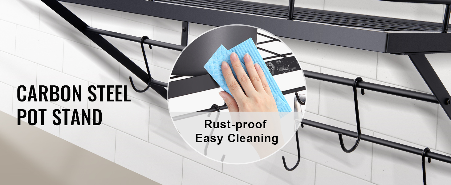 carbon steel pot stand with hooks, rust-proof and easy to clean.