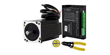 VEVOR nema34 stepper servo motor with control unit and yellow wire cutters.