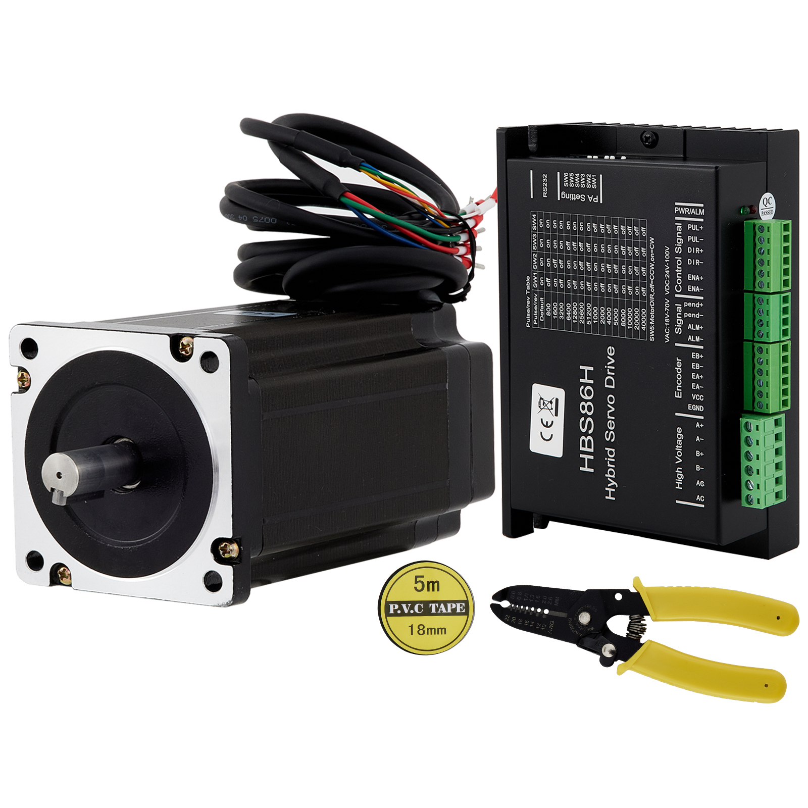 VEVOR nema34 stepper servo motor, hbs86h drive, wire stripper, pvc tape.