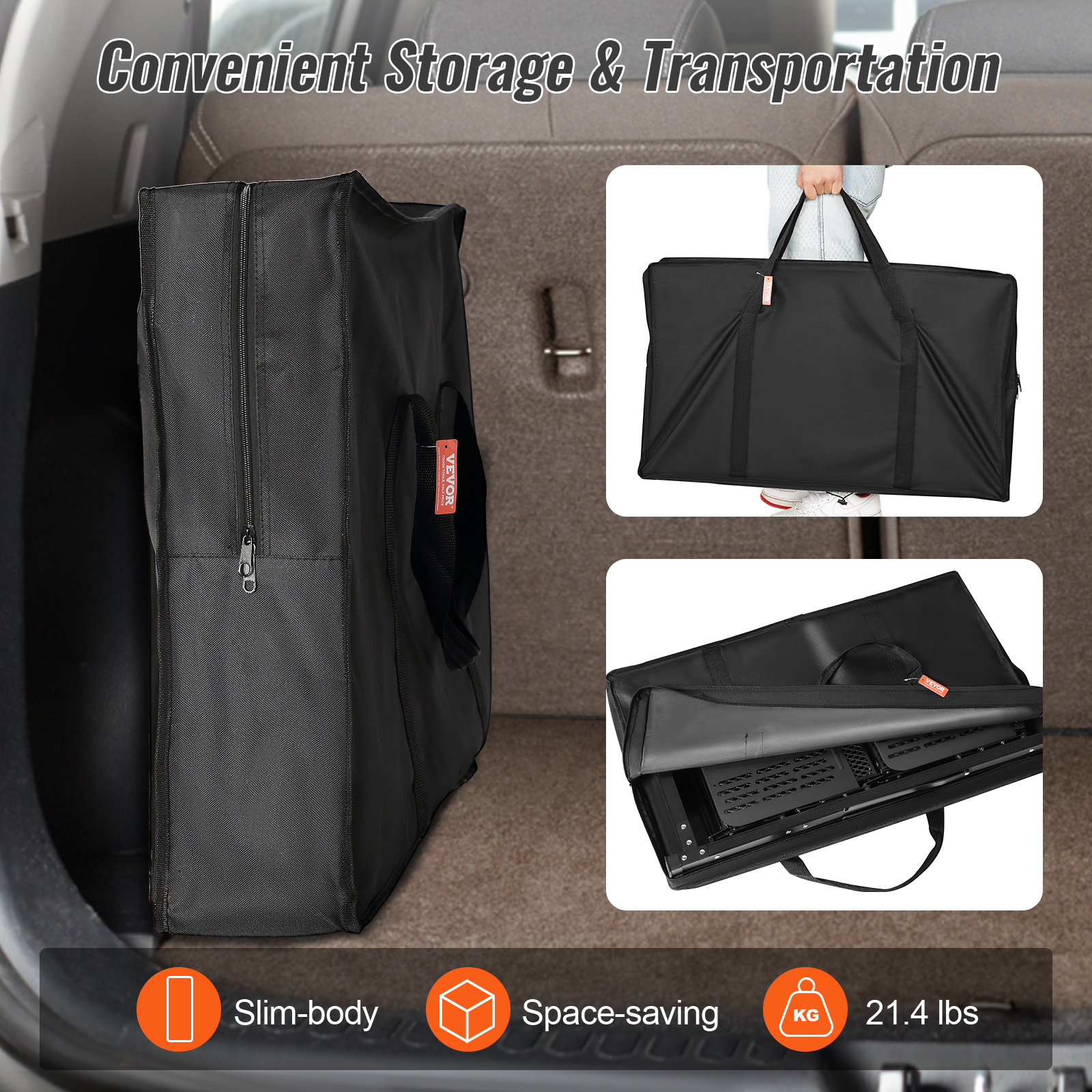 VEVOR camping kitchen table in carry bag showcasing convenient storage and transportation features.