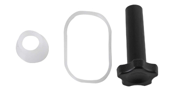 VEVOR ice cream machine components: rubber gasket, plastic nut, and silicone ring.